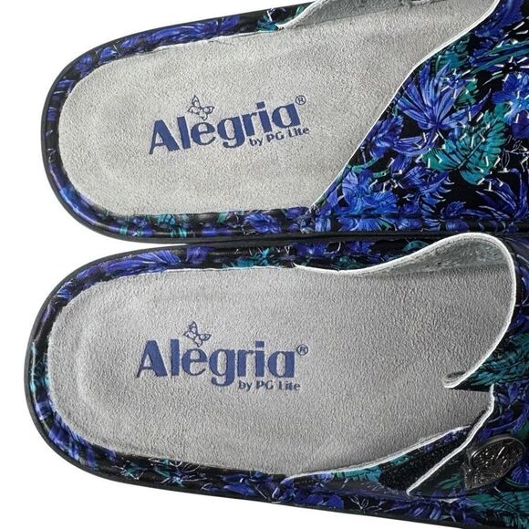Alegria blue floral leather adjustable slide Julee sandal size 37 (7-7.5). NWOT - Picture 10 of 10